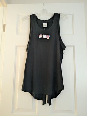 Nwt Victoria’s Secret PINK Black Open Back Tie-Back Tank Top